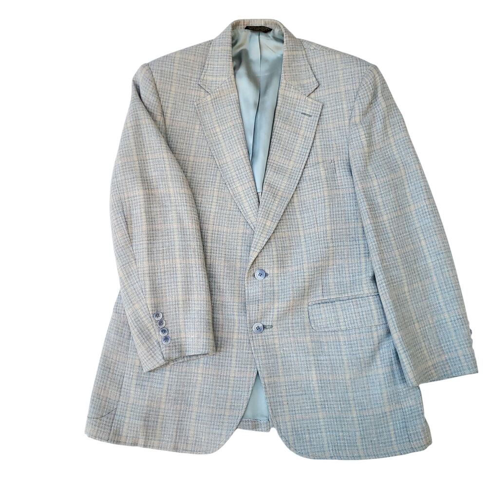 VTG Stafford Ivy Prep Blue Tweed Wool Plaid Check Sport Coat Blazer Jacket 42R - Picture 2 of 16